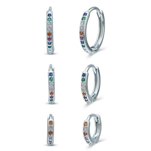 Joacii Weißgold überzogene stapelbare Creolen für Frauen Trendy Tiny Farbige Cubic Ziron Nicht anlaufen 3 Stets Huggie Ohrringe von Joacii