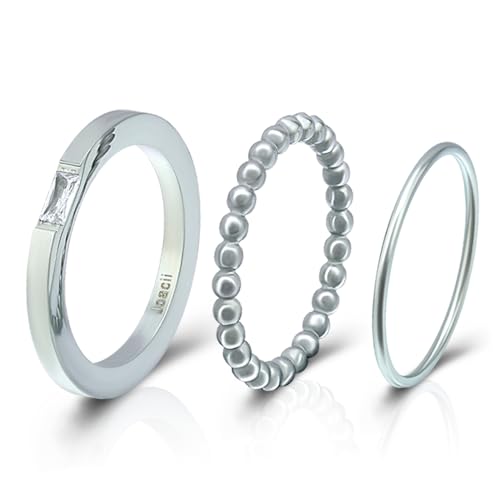Joacii Weißvergoldet Stapelbare Eheringe Ringe Plain Stahl Ringe Set für Frauen Comfort Fit Größe 7 von Joacii