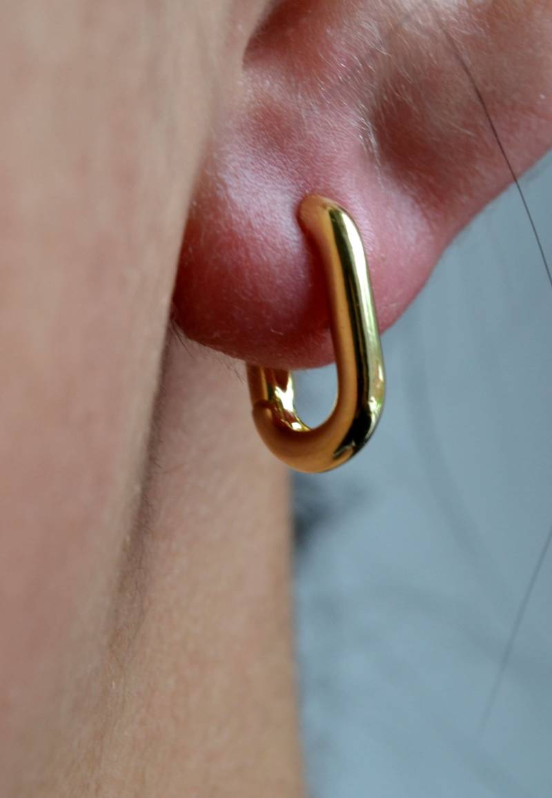 sterling Silber 925 Huggies Gelbgold Vergoldet Rechteck Hoop Minimalist Ohrringe, Kleine Creolen, Dünne Hoops sterling Silber 925 Huggies Gelbgold Vergoldet Rechteck Hoop Minimalist Ohrringe, Kleine Creolen, Dünne Hoops von JoanJewelleryGifts