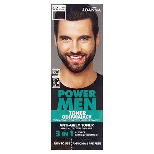 JOANNA POWER MEN Toner Dark Brown – Graue Haare kaschieren in 10 Minuten – Toning für Männer – Dark Brown Haar Toner für Bart & Haare – ohne Ansatz – 80g von Joanna