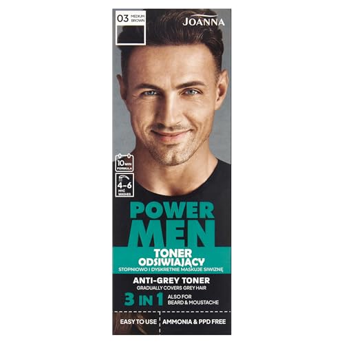 JOANNA POWER MEN Toner Medium Brown – Graue Haare kaschieren in 10 Minuten – Toning für Männer – Medium Brown Haar Toner für Bart & Haare – ohne Ansatz – 80g von Joanna