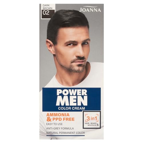 JOANNA Power Man Haarfarbe für Männer Haarfärbemittel für Graues Haar 3 in 1 - Haare Bart Schnurrbart - Verdeckt Graue Haare - Schnelle Anwendung zu Hause - Intensive Farbe - Farbe Dunkel Braun von Joanna