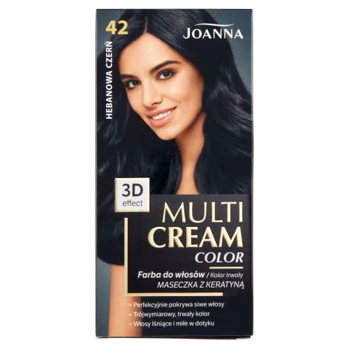 Joanna Professional Multi Cream Color Haarfarbe für Frauen - Sorgt für Lang Anhaltende Farbe - 3D-Tiefeneffekt - Deckt Graue Haare ab - Ansatzfarbe - Farbe Ebenholz Schwarz 42 - Komplettset von Joanna