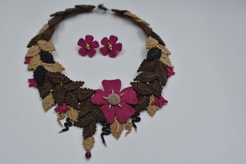 Braun, Gold, Rosa - Soutache Halskette Und Ohrringe Kostenloser Versand Geschenk Für Sie Braun, Gold, Rosa - Soutache Halskette Und Ohrringe Kostenloser Versand Geschenk Für Sie von JoannaArt77