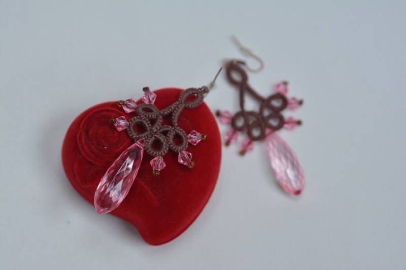 Rosa, Braun - Tatting Ohrringe Geschenk Für Sie Rosa, Braun - Tatting Ohrringe Geschenk Für Sie von JoannaArt77