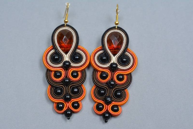 Soutache Ohrringe - Braun, Orange, Gelb, Schwarz Soutache Ohrringe - Braun, Orange, Gelb, Schwarz von JoannaArt77