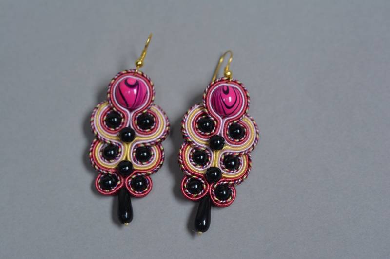 Soutache Ohrringe - Schwarz, Rosa, Gelb, Vanille Geschenk Für Sie Soutache Ohrringe - Schwarz, Rosa, Gelb, Vanille Geschenk Für Sie von JoannaArt77