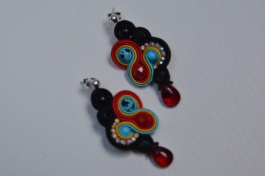 Soutache Ohrringe - Schwarz, Türkis, Rot, Gelb Geschenk Für Sie Soutache Ohrringe - Schwarz, Türkis, Rot, Gelb Geschenk Für Sie von JoannaArt77