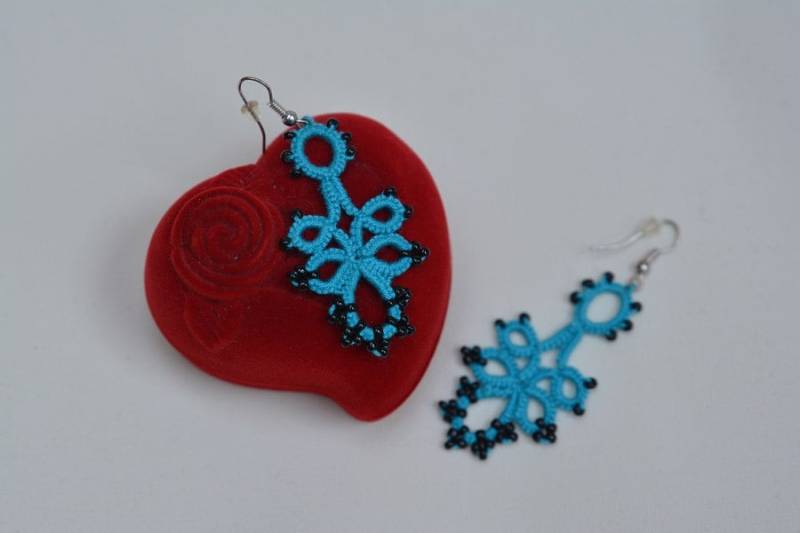 Türkis, Schwarz - Frivolité Ohrringe Geschenk Für Sie Türkis, Schwarz - Frivolité Ohrringe Geschenk Für Sie von JoannaArt77