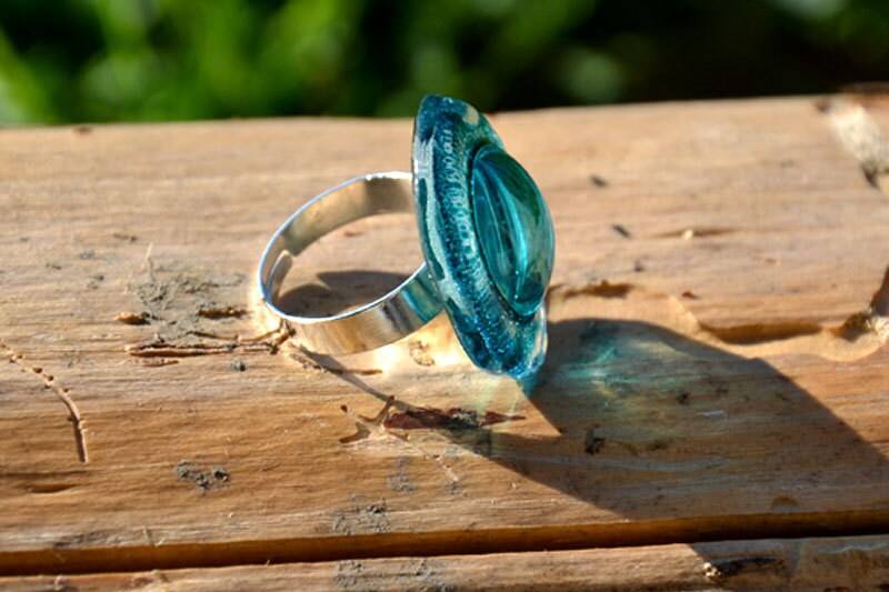 Boho Ring, Türkis, Ring Mit Glas, Bubbles, Statement Blauer Cocktailring, Retro Verstellbarer Boho Ring, Türkis, Ring Mit Glas, Bubbles, Statement Blauer Cocktailring, Retro Verstellbarer von JoannaJagoda