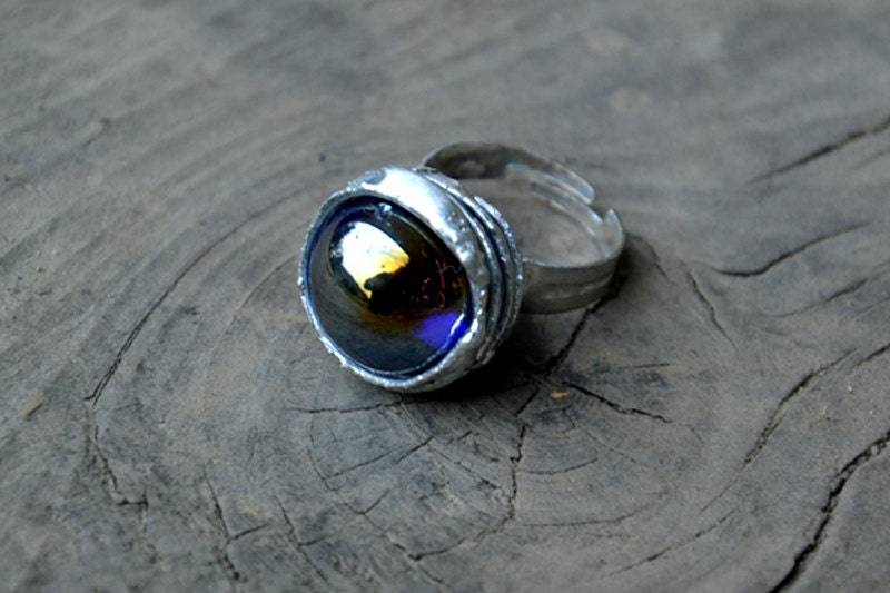 Metallic Marine Blau, Schillernder Ring, Minimalist Statement Verstellbarer Eleganter Schmuck, Metallschmuck, Einzigartig Metallic Marine Blau, Schillernder Ring, Minimalist Statement Verstellbarer Eleganter Schmuck, Metallschmuck, Einzigartig von JoannaJagoda