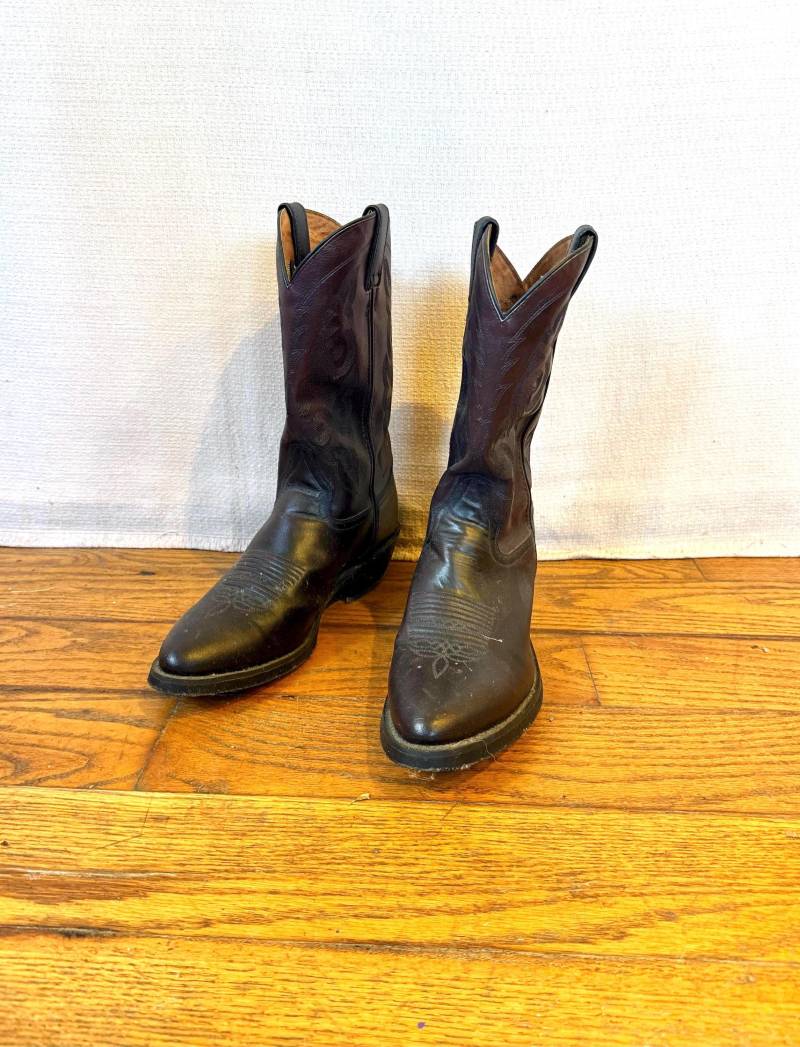 Vintage Western Cowboy Boots Double H Dunkelbraun Mahagoni Leder 9, 5 D 9-1/2 Herren Unisex Hh von JoanneKleinVintage
