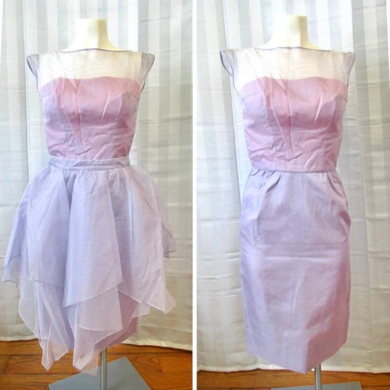 Vintage Emma Domb Party Kleid 1950Er 1960Er Jahre Lavendel Hell Lila Ärmellos Formelle Abendkleid Mit Separatem Schößchen Über Rock 32 Büste Xs S von JoanneKleinVintage