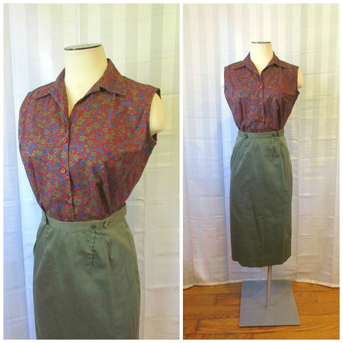 Vintage Rock Bluse 2 Stück Anzug 1950Er 1960Er Jahre Baumwoll Outfit Von Century Of Boston Hemd Set Olivgrün Blau Rot Vintage Rock Bluse 2 Stück Anzug 1950Er 1960Er Jahre Baumwoll Outfit Von Century Of Boston Hemd Set Olivgrün Blau Rot von JoanneKleinVintage