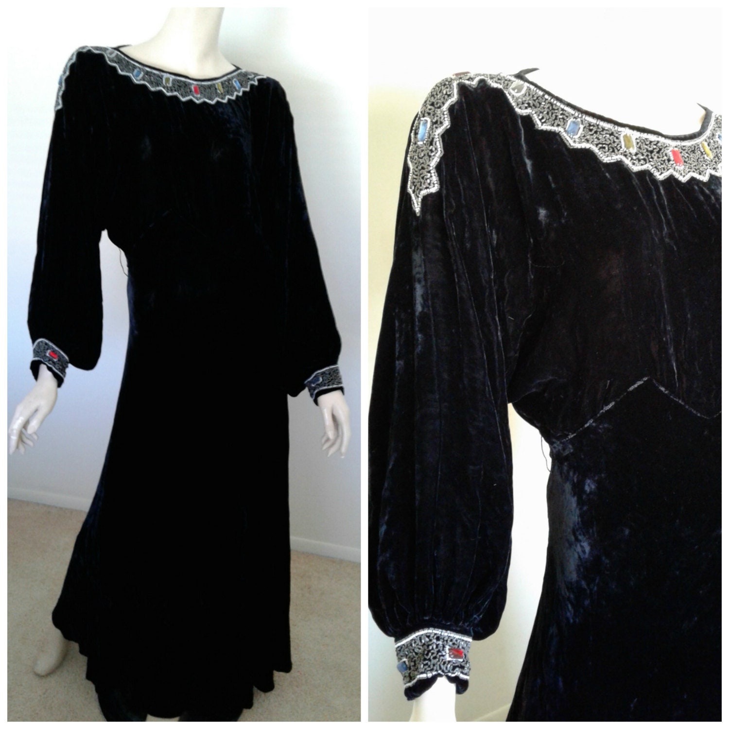 Atemberaubendes Vintage 1930 Schwarzes Seidensamtkleid Perlen Abendkleid Art Deco/Old Hollywood Abendkleid/steampunk/Boho 30Er Jahre Braut Hochzeit Atemberaubendes Vintage 1930 Schwarzes Seidensamtkleid Perlen Abendkleid Art Deco/Old Hollywood Abendkleid/steampunk/Boho 30Er Jahre Braut Hochzeit von Joannesvintagecloset