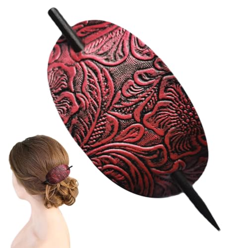Leder-Haarspangen – Haarspange mit Stab | Vintage-Kunstleder-Haarspangen | ovale Form aus Leder | Pferdeschwanz-Haarspange mit Retro-Stil | Haarschieber für Frauen und Mädchen von Joberio