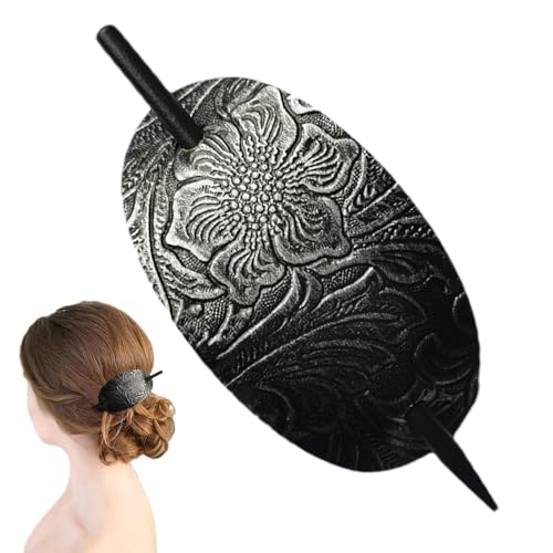 Leder-Haarspangen – Haarspange mit Stab | Vintage-Kunstleder-Haarspangen | ovale Form aus Leder | Pferdeschwanz-Haarspange mit Retro-Stil | Haarschieber für Frauen und Mädchen von Joberio