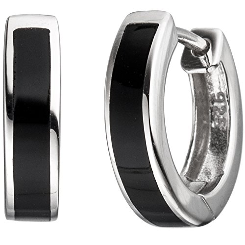 Jobo Damen Creolen rund 925 Silber mit Onyx-Imitation schwarz Ohrringe Silberohrringe von Jobo