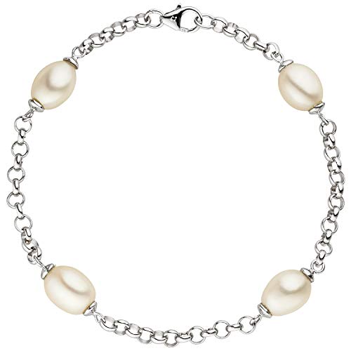 Jobo Damen Perlenarmband 925 Sterling Silber mit 4 Süßwasser Perlen 19 cm Armband Karabiner von Jobo