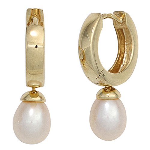 Jobo Damen Creolen 333 Gold Gelbgold 2 Süßwasser Perlen Ohrringe Perlenohrringe von Jobo