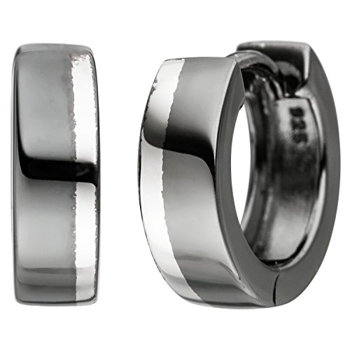 Jobo Damen Herren Creolen aus 925 Sterling Silber anthrazit Bicolor 13 mm von Jobo