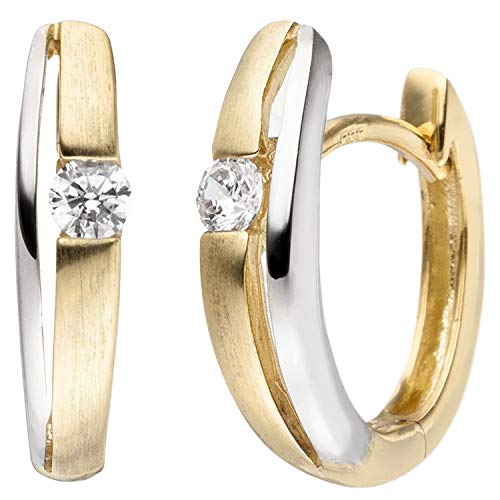 Jobo Damen-Creolen aus 8 Karat 333 Gold Bicolor mit 2 Zirkonia von Jobo