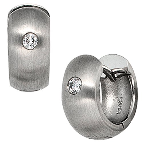 JOBO Damen-Creolen breit aus 950 Platin matt mit 2 Diamanten von Jobo