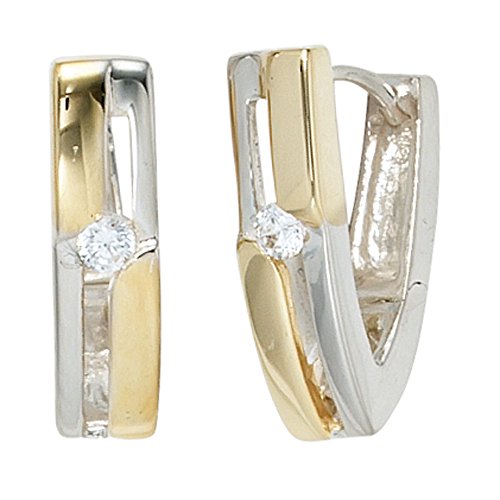 Jobo Damen-Creolen spitz aus 925 Sterling Silber Bicolor vergoldet mit Zirkonia von Jobo