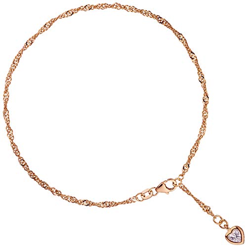 JOBO Damen-Fußkette aus 925 Silber rosegold vergoldet mit Herz-Anhänger 25 cm von Jobo