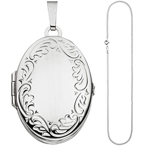 Jobo Damen Medaillon oval Anhänger zum Öffnen für 4 Fotos 925 Silber mit Kette 50 cm von Jobo