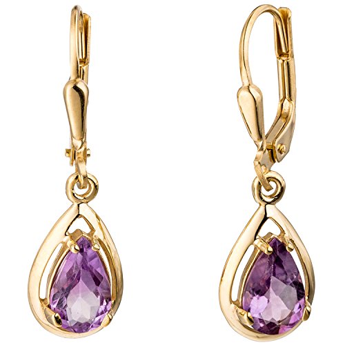 Jobo Damen-Ohrhänger aus 333 Gold mit Amethyst Tropfen von Jobo