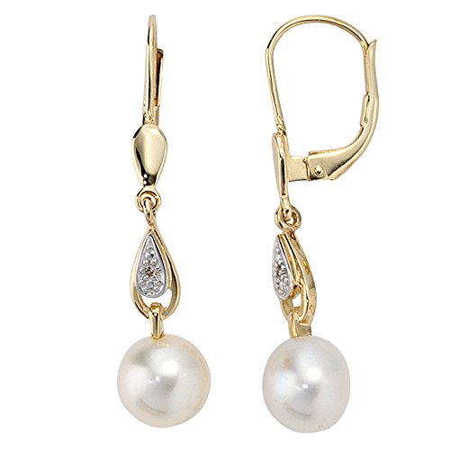Jobo Damen-Ohrhänger aus 585 Gold mit Perlen und 2 Diamanten von Jobo