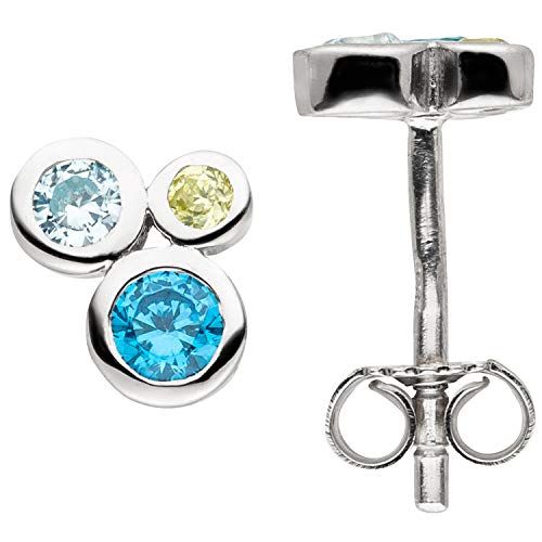 Jobo Damen Ohrstecker 925 Sterling Silber 6 Zirkonia blau grün Ohrringe von Jobo