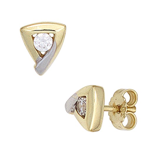 JOBO Damen-Ohrstecker Dreieck aus 333 Gold Bicolor mit Zirkonia von Jobo