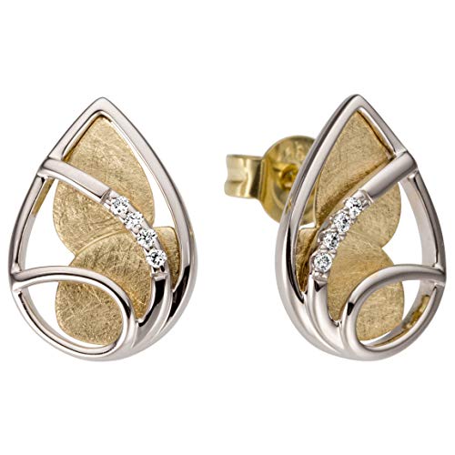 JOBO Damen-Ohrstecker Tropfen aus 585 Gold Bicolor mit 8 Diamanten von Jobo