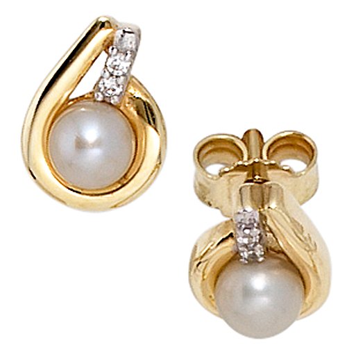 Jobo Damen-Ohrstecker aus 8 Karat 333 Gold mit Perlen und 4 Zirkonia von Jobo