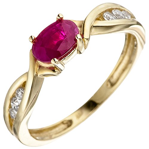 JOBO Damen Ring 333 Gold Gelbgold 1 Rubin rot 6 Zirkonia Goldring Rubinring Größe 54 von Jobo