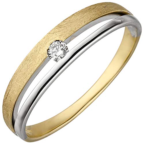 JOBO Damen Ring 585 Gold Gelbgold Weißgold Bicolor eismatt 1 Diamant Brillant von Jobo