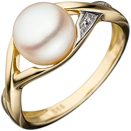 Jobo Damen Ring 585 Gold Gelbgold bicolor 1 Süßwasser Perle Goldring Perlenring Größe 58 von Jobo