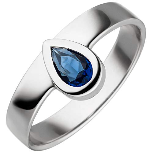 Jobo Damen-Ring aus 925 Sterling Silber mit blauem Glasstein-Tropfen Größe 56 von Jobo