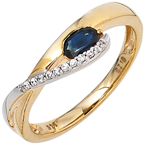 JOBO Damen-Ring aus 333 Gelbgold und Weißgold mit Safir und Zirkonia Größe 58 von Jobo