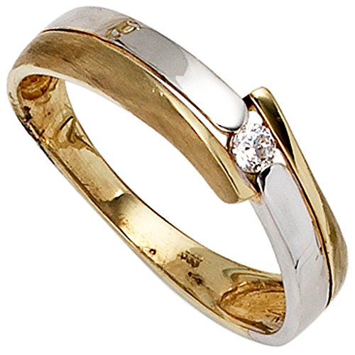 JOBO Damen-Ring aus 333 Gelbgold und Weißgold mit Zirkonia Größe 50 von Jobo