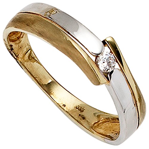 JOBO Damen-Ring aus 333 Gelbgold und Weißgold mit Zirkonia Größe 60 von Jobo
