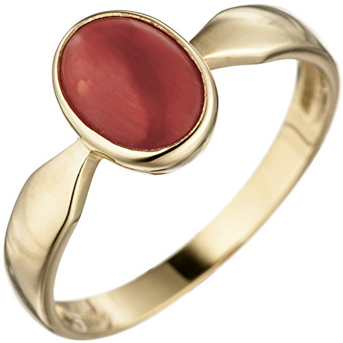 Jobo Damen-Ring aus 333 Gold mit Koralle Oval Größe 56 von Jobo