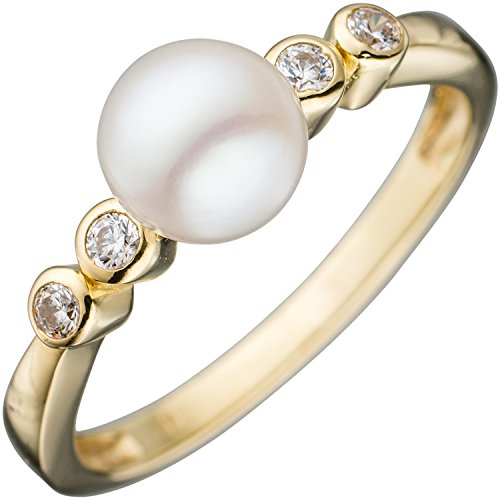 Jobo Damen-Ring aus 333 Gold mit Perle und 4 Zirkonia Größe 52 von Jobo