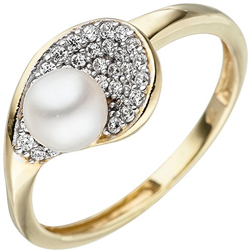Jobo Damen-Ring aus 375 Gold Bicolor mit Perle und Zirkonia Größe 54 von Jobo