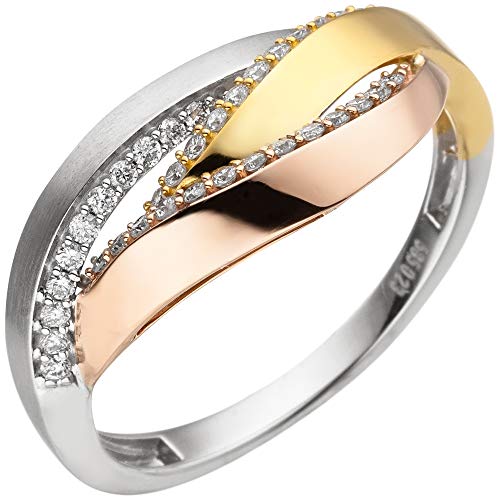 Jobo Damen-Ring aus 585 Gold Tricolor mit 36 Diamanten Größe 54 von Jobo