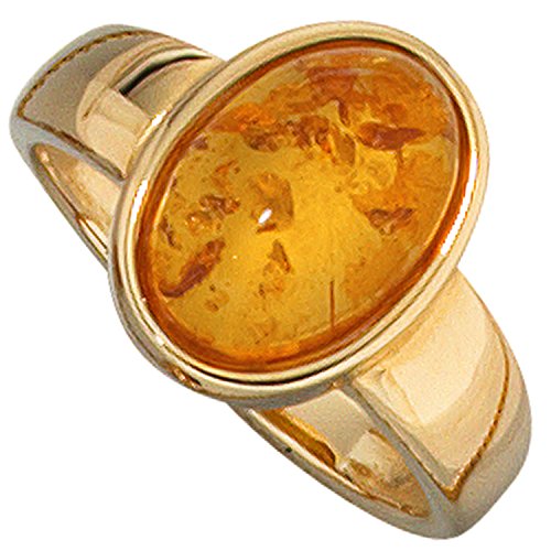 JOBO Damen-Ring aus 585 Gold mit Bernstein Größe 52 von Jobo