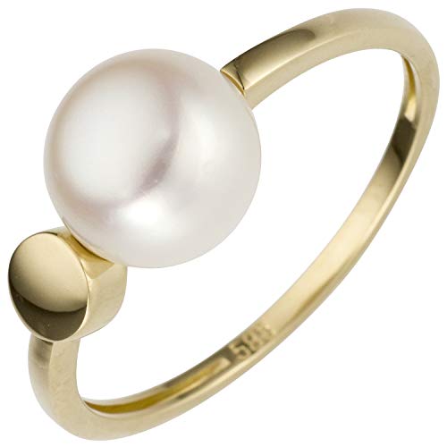 Jobo Damen-Ring aus 14 Karat 585 Gold mit großer Perle Größe 56 von Jobo