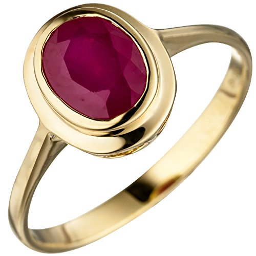 JOBO Damen-Ring aus 585 Gold mit Rubin Oval Größe 58 von Jobo